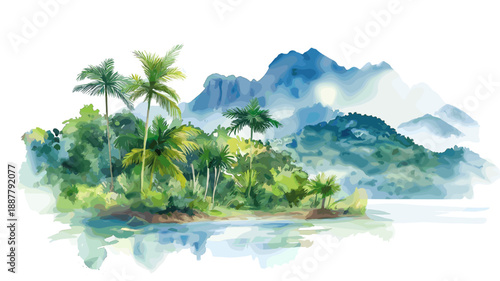 Mochima National Park. Mochima National Park hand drawn watercolor illustration