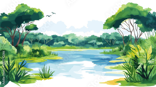 Pantanal Wetlands - Mato Grosso. Pantanal Wetlands - Mato Grosso hand drawn watercolor illustration