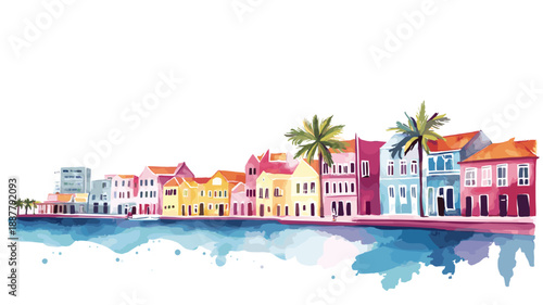 Willemstad. Willemstad hand drawn watercolor illustration
