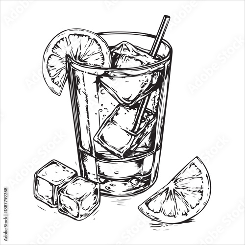 Classic gin and tonic glasses with lime wedge in vintage style for beverage design 