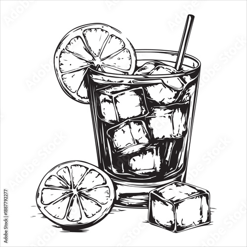 Classic gin and tonic glasses with lime wedge in vintage style for beverage design 