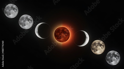 Full moon crescents eclipse stages astrophotography montage cosmic showcase photo