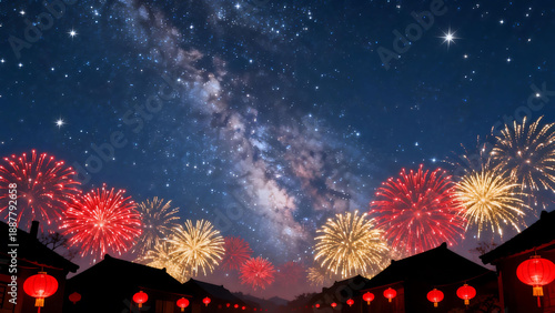 Spring Festival Starry Sky Firework Illustration