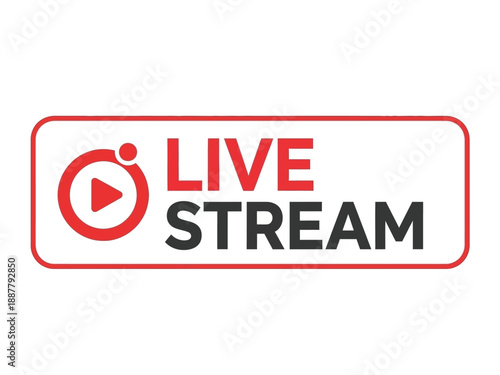 A red and black live stream logo on a white background is displayed prominently in a rectangular shape with rounded corners