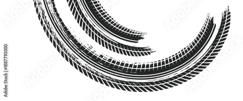 Tire track. Car, bike, motorcycle tyre mark with grunge effect isolated on white background. Wheel footprint on the road. Top view of rubber protector mark