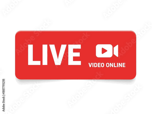 A red rectangular button indicating live video streaming online with a play icon