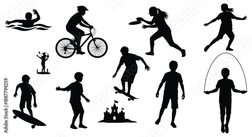 Kids engaging in various physical activities and sports
