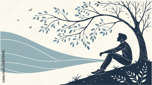 Minimal Solitary Reflection Vector Illustration