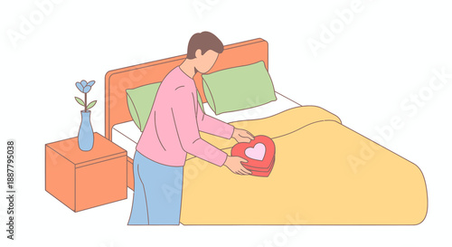 Woman putting heart under the bed.