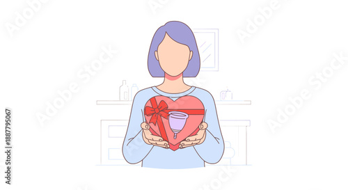 Woman holding a gift box with a bow.
