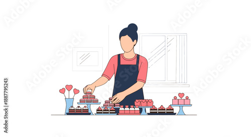 Woman decorating cakes in a bakery.
