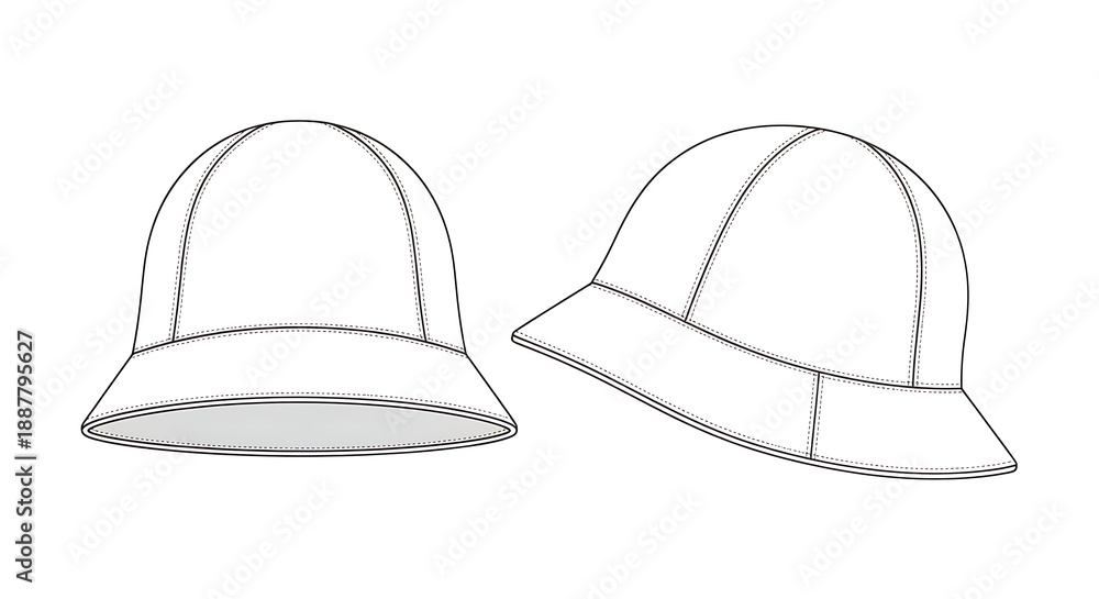 Fototapeta premium Two simple hat designs illustrated from different viewpoints on a clean background