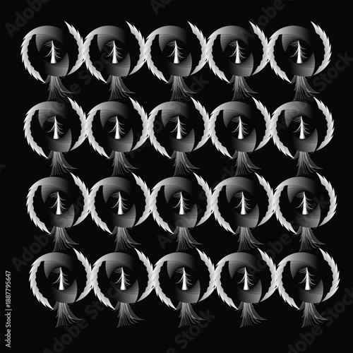 Fractal-inspired circular designs forming harmonious motion across black canvas