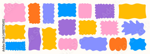 Wavy organic rectangle frame set with fluid curves, zigzag borders, and uneven blob shapes. Ideal for speech bubbles, banners, and child-friendly design elements