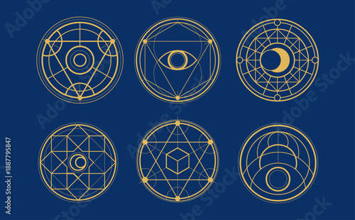 Geometric Magic circle collection, Astrology theme, Alchemy concept,  for fantasy game element.