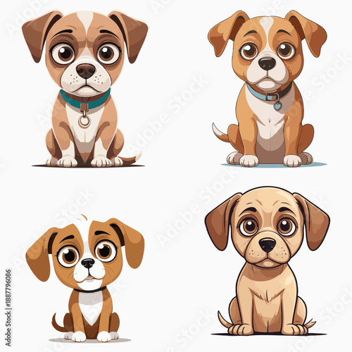 Minimalistic vector cartoon of a dog with big, expressive eyes, looking guilty. In a clean line style, without unnecessary details. For projects about pets, humorous content