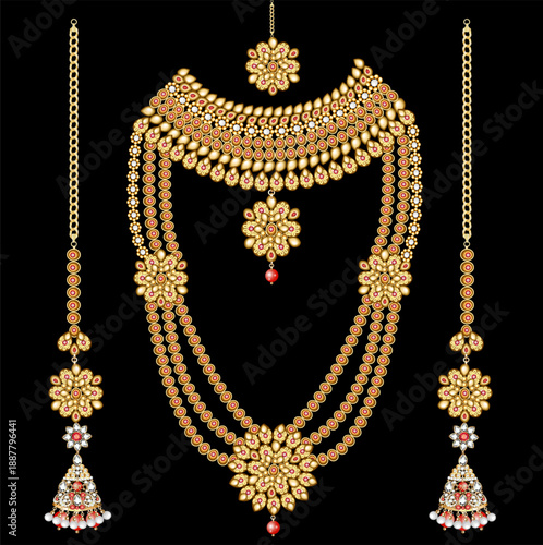 illustration set of necklace and earrings, wedding female diamond