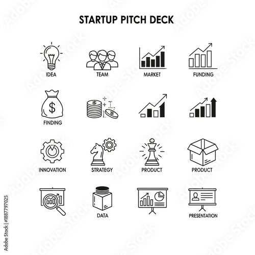 Business Startup Pitch Deck Icons.