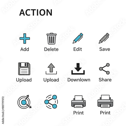 Computer icons for editing and printing.