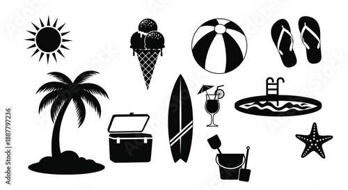 Summer vacation icons collection