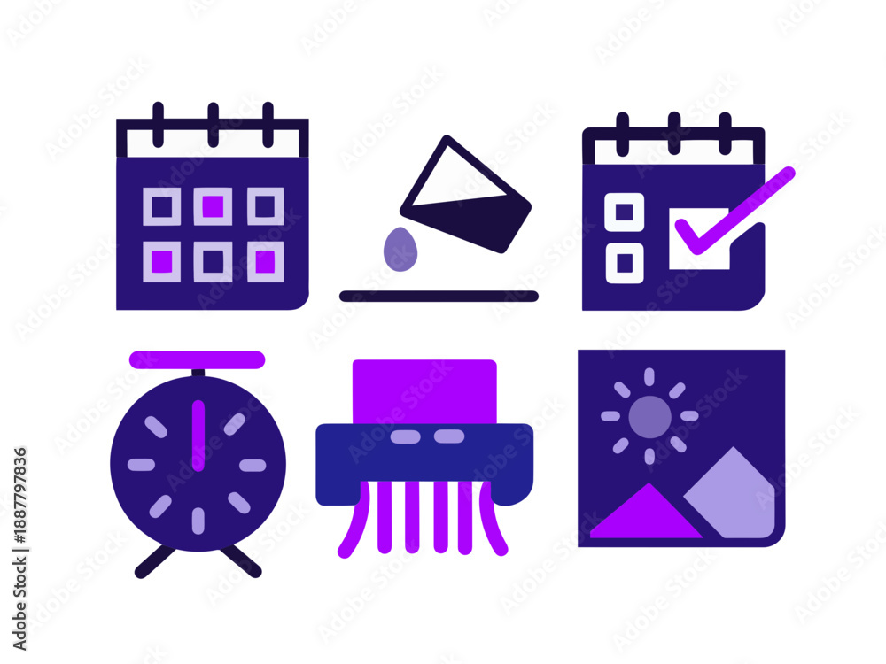 Naklejka premium Modern Purple Business and Productivity Icon Set