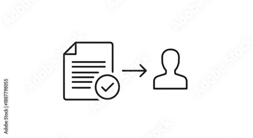 Document Approval Workflow Icon: Paper with Checkmark to User Silhouette