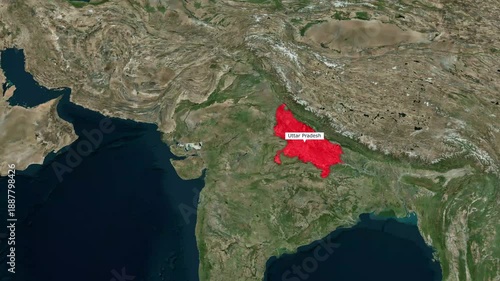 Satellite Map Zoom In on Uttar Pradesh State India
