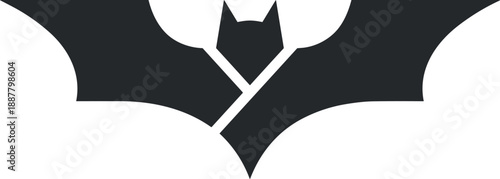Stylized bat silhouette logo, modern flying bat design, black minimal animal icon, halloween symbol, abstract gothic vector illustration