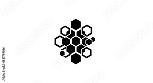 Black and white honeycomb graphic symbol.