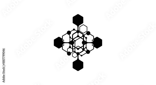 Black and white molecular structure model.