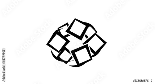 Black and white recycling symbol made of squares.