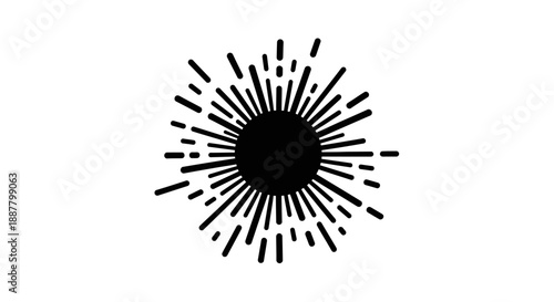 Black sunburst graphic design element symbol.