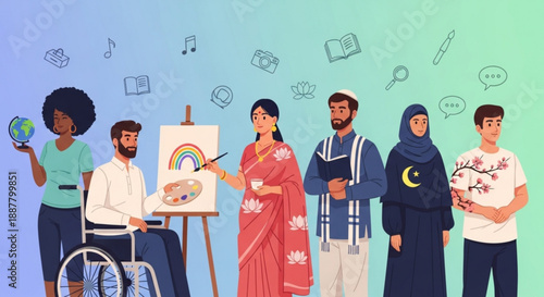 Diverse group of people celebrating creativity and inclusivity