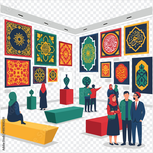 people viewing Islamic art in a museum