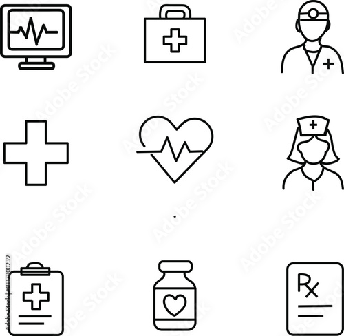 Emergency safety and SOS alert line icon set featuring medical help warning evacuation rescue symbols collection mobile app interface design