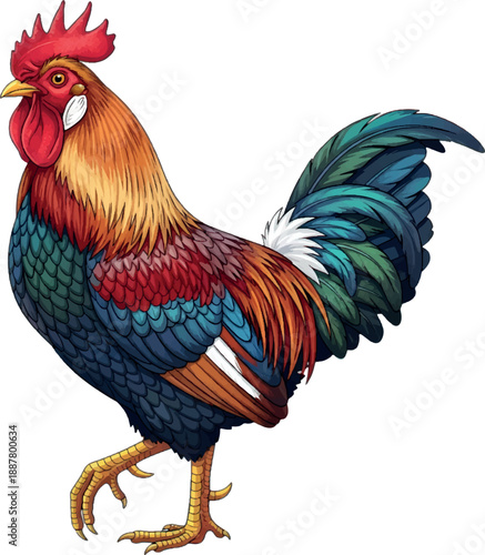 Colorful Rooster Vibrant Farm Animal Poultry Vector.