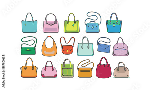 Colorful handbags flat vector illustration collection, easily editable. 