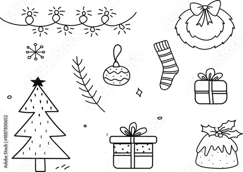 Christmas and New Year related hand drown icons vector icon set with white background