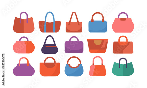 handbags and purses flat vector illustration set. easily editable. 