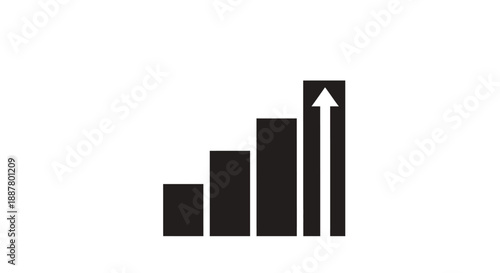 Black bar chart with white arrow.