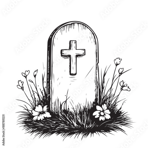 Gravestone silhouette vector set, black tombstone icons with grass, cemetery elements for Halloween, memorial design, spooky clipart, religious symbols, RIP graphics