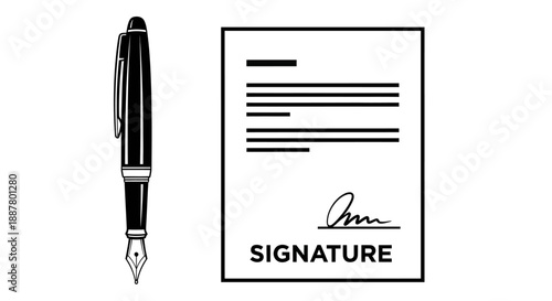 Pen and document with signature line.