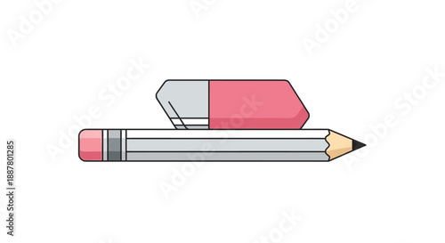 Pencil and eraser on white background.