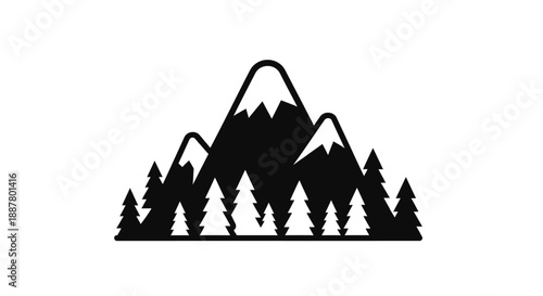Black silhouette of mountain range landscape.