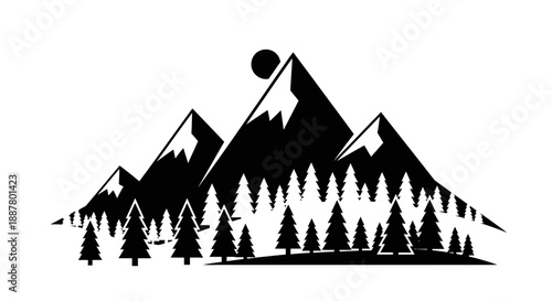 Black silhouette of mountain range landscape.