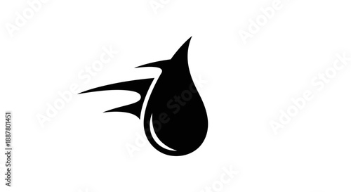 Black teardrop shape with motion lines.