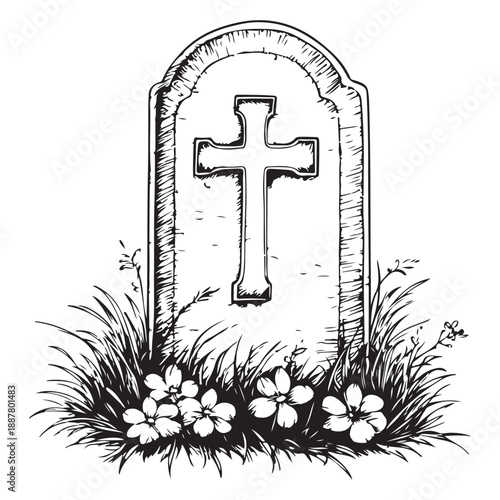 Gravestone silhouette vector set, black tombstone icons with grass, cemetery elements for Halloween, memorial design, spooky clipart, religious symbols, RIP graphics