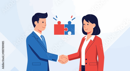 Businessman and businesswoman shaking hands.