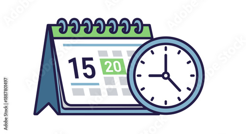 Calendar and clock on desk.