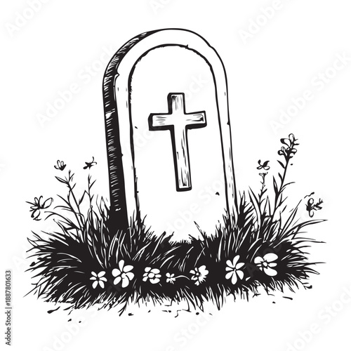 Gravestone silhouette vector set, black tombstone icons with grass, cemetery elements for Halloween, memorial design, spooky clipart, religious symbols, RIP graphics